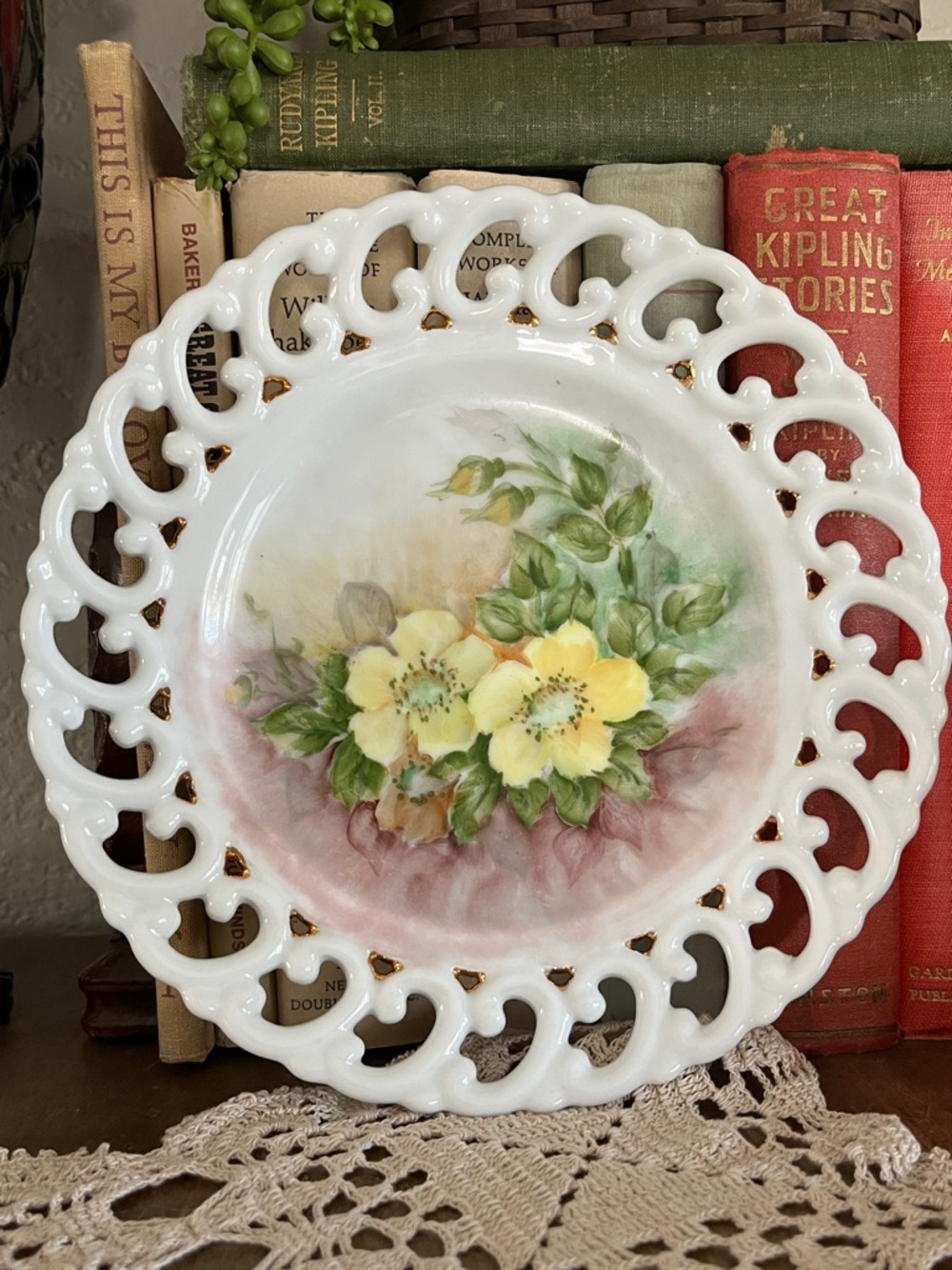Vintage 1955 Floral Hand-painted Display Plate